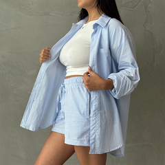 Set Lía Short y Camisón Celeste