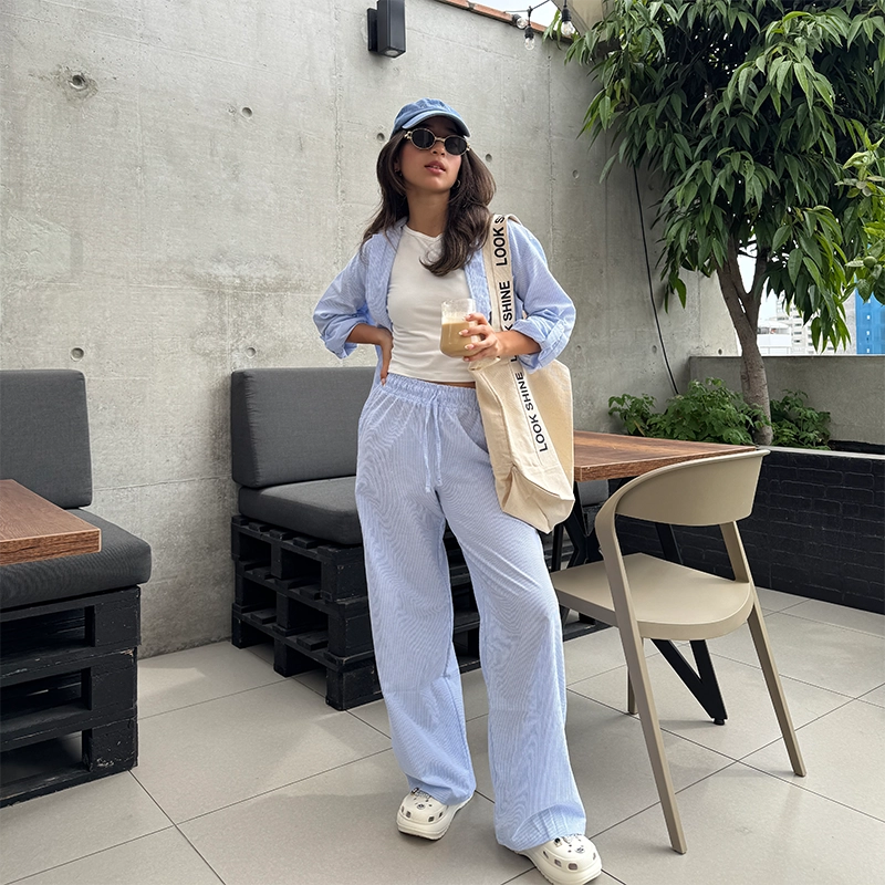 Set Lía Pant y Camisón Celeste